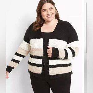 Lane Bryant Cardigan 26/38 Multi-Yarn Striped Fuzzy
